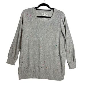 Chaser Star Print Long Sleeve Sweatshirt Plus Size 1X Lightweight Gray NEW
